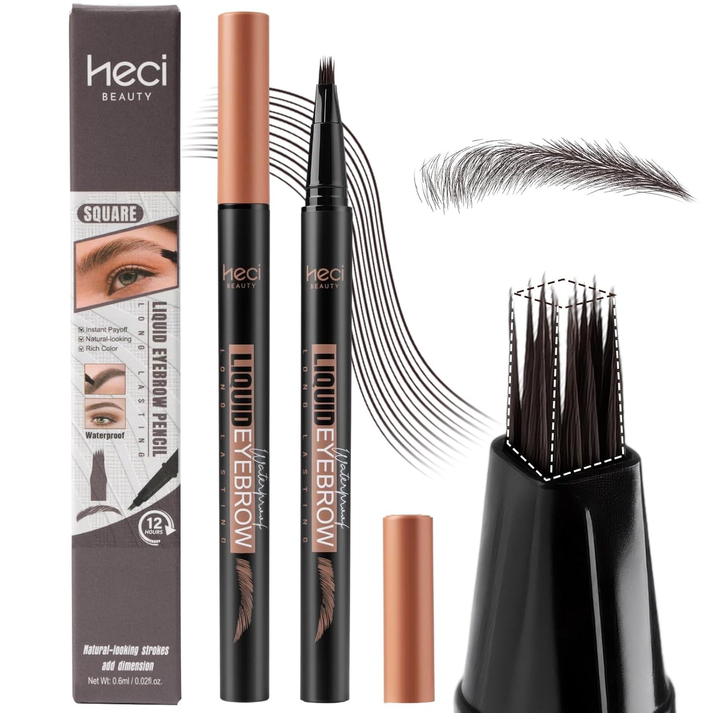Microblading Eyebrow Pen Hair Stroke Brush, Waterproof Liquid Eyebrow Pencil for Women, Shapes & Fills Hair-Like Looking Brows, 24hrs Long-Lasting, Easy to Use, Multiple Uses, Gifts for Her,Chocolate