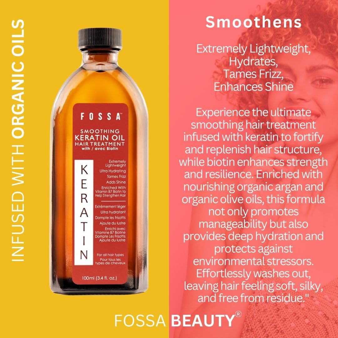 Fossa Biotin B7 Smoothing Hair Treatment | Lightweight Oil Tames Frizz, Adds Shine, Promotes Healthy Hair for All Hair Types | 100ml, 3.4 fl. oz.