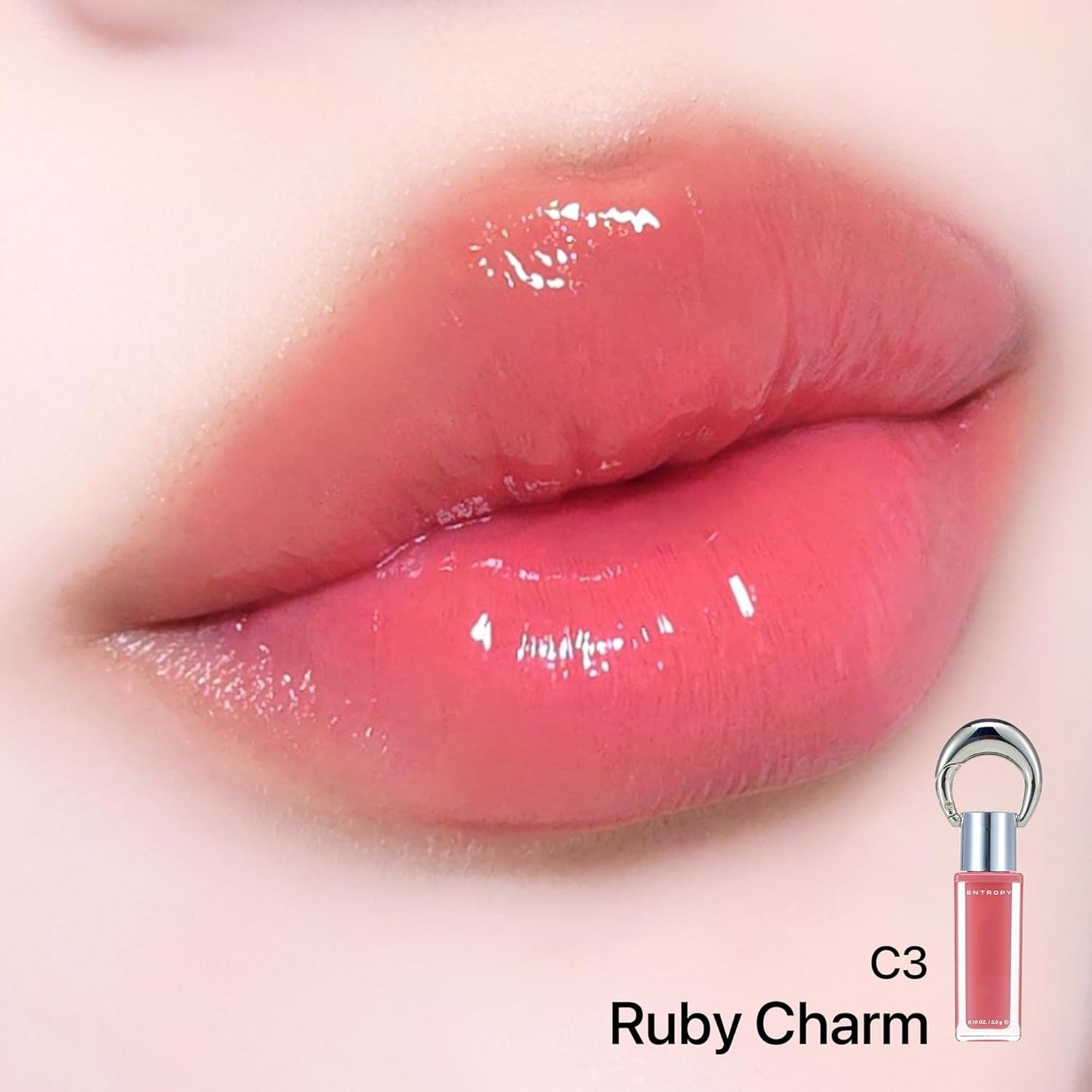 ENTROPY Makeup 2-in-1 Charm Shiny Glowy Lip & Cheek Gloss Tint Keychain, High Pigment Glossy Lip Color & Plumping Gloss, C3 Ruby Charm