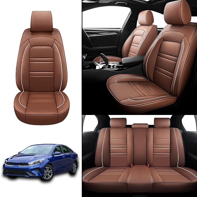 Seat Covers for kia Forte 2010-2024 | 5-Seats Leather Seat Covers, Easy to Install Automotive Seat Covers Full Set (Full Set, Coffee)