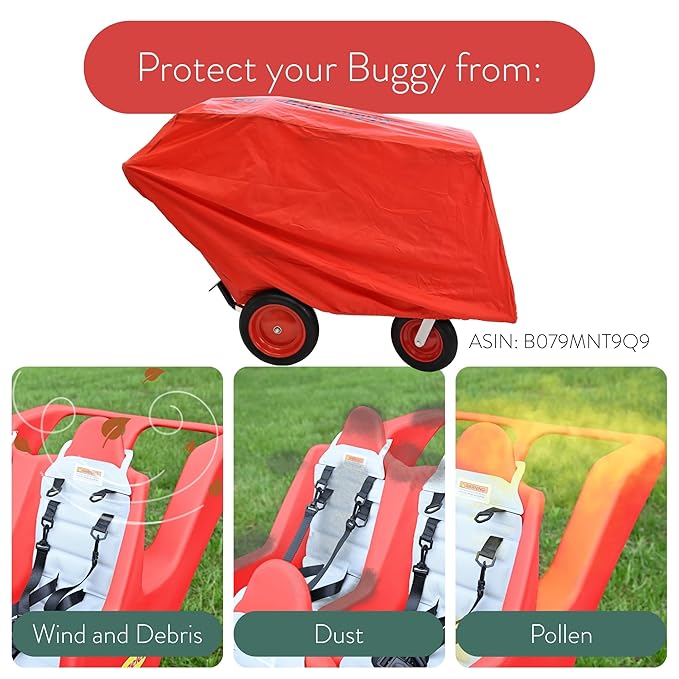 Angeles Bye Bye Buggy 6 Passenger Stroller, Sturdy Daycare Stroller with Fat Tires, Easy-to-Fasten Safety Buckles, Parking Brake, & 360 Pivoting Wheels, Red