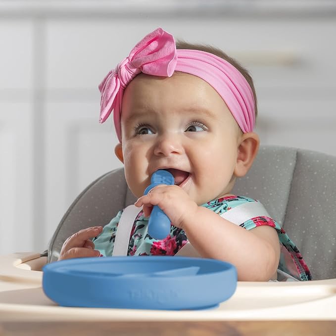 TalkTools ITSY Silicone Baby Plates Set with Suction – Feeding Essentials for Toddlers 6–12 Months+ | BLW Mealtime Set with Twin Spoon, Spill-Proof Sippy Cup | Self-Feeding Utensils (Ocean)