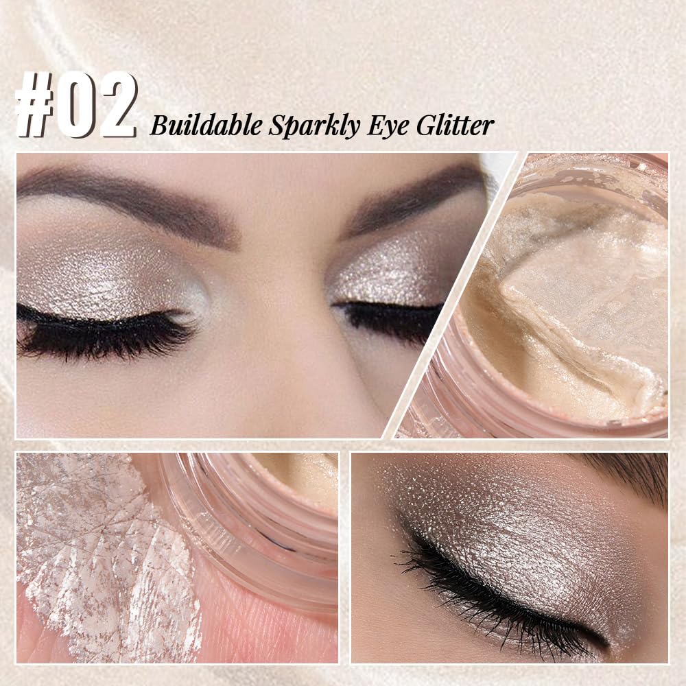 Monochrome Glitter Eyeshadow Palette,Single Champagne Gold Shimmer Eyeshadow,Long-Lasting Sheer Eye Makeup With A Sparkle Finish,Smooth Formula,Vegan & Cruelty-Free