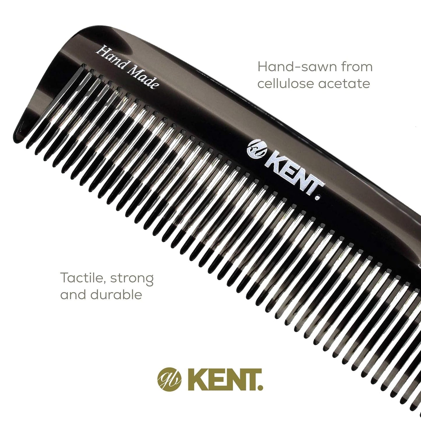 Kent 12T G Wide Tooth Detangling Comb - Handmade Pocket Comb for Thick, Curly, Wavy Hair - Large Tooth Hair and Beard Grooming Comb - Saw-Cut and Hand Polished
