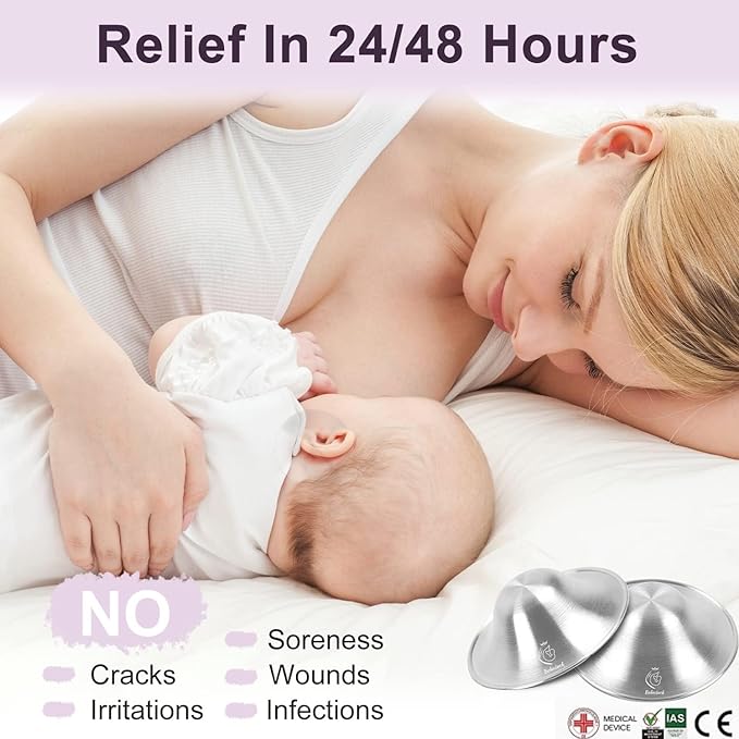 Boboduck The Original Silver Nursing Cups - Nipple Shields for Nursing Newborn, Newborn Breastfeeding Essentials Must Haves for Soothe and Protect Your Nursing Nipples - 925 Silver (X-L Size)
