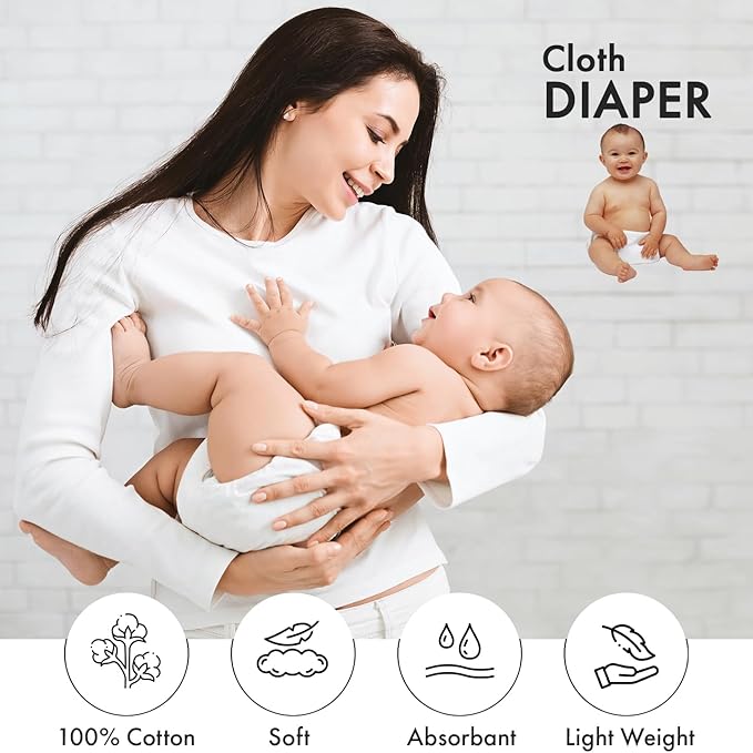 RUVANTI Unisex Birdseye Flat-Fold Cloth Diapers for Babies 15 Pack, 100% Cotton Reusable Diaper Inserts 23x23 Inches, White