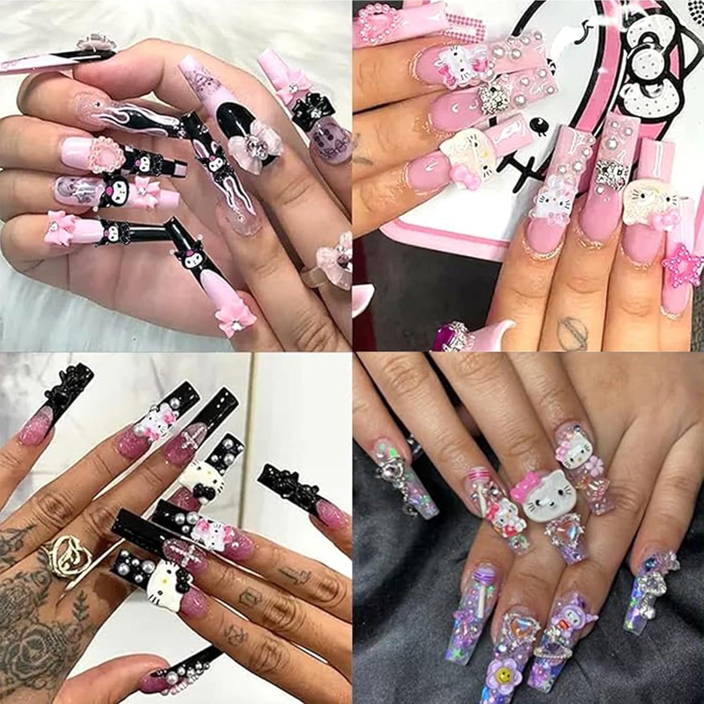 121 PCS Kitty Nail Charms Nail Art Stickers-Kawaii Nail Charms Nail Decorations for Nail Art Supplies 3D Flatback Resin Charms