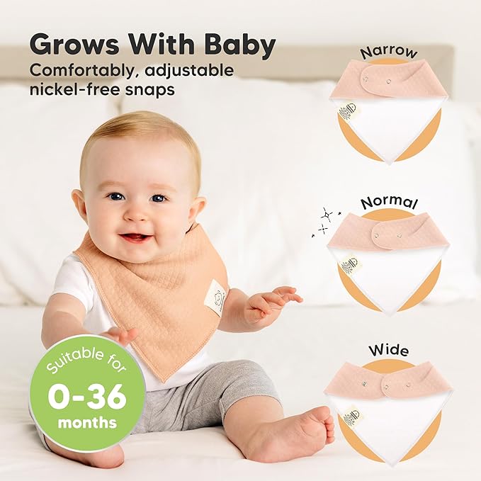 KeaBabies 8-Pack Bandana Bibs for Baby Girls, Boys - Organic Cotton Baby Bibs for Drooling & Teething Newborn, Toddler, Infant 0-36 months, Extra Soft, Absorbent Cloth with Snaps (Dew/Quin)