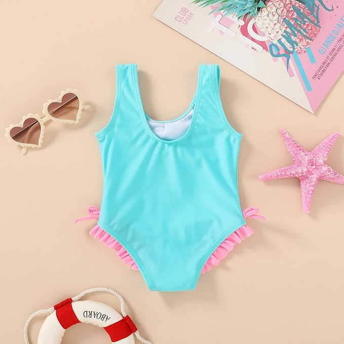YOUNGER TREE Toddler Swimsuit Girl Cute Stripe One-Piece Ruffle Swimwear Baby Girl Bathing Suits with Bow