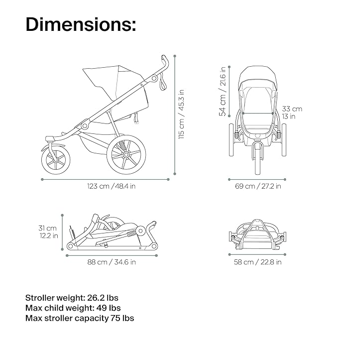 Thule Urban Glide 3 Single Child All-Terrain Stroller - Lightweight - Air-Filled Tires & Suspension - Integrated Hand Brake - Reclining seat with Leg Rest - Padded 5-Point Harness