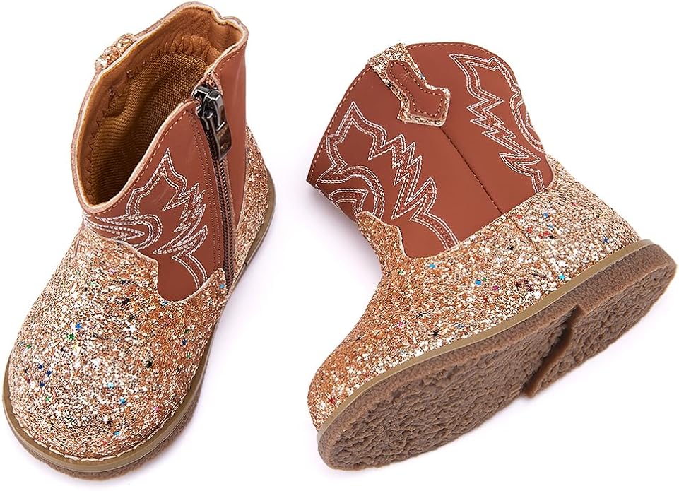 BMCiTYBM Baby Cowboy Cowgirl Boots Infant Western Shoes Boys Girls Round Toe Boots All Seasons 6-24 Months