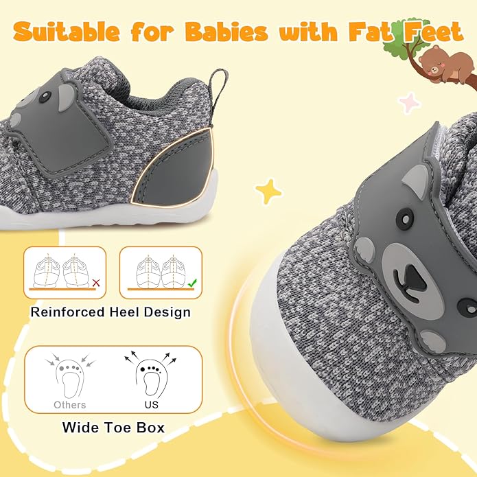 FEETCITY Baby Walking Shoes Wide Baby Shoes Boys Girls Infant Sneakers Crib Shoes Breathable Toddler Barefoot Shoes Slip On Shoes