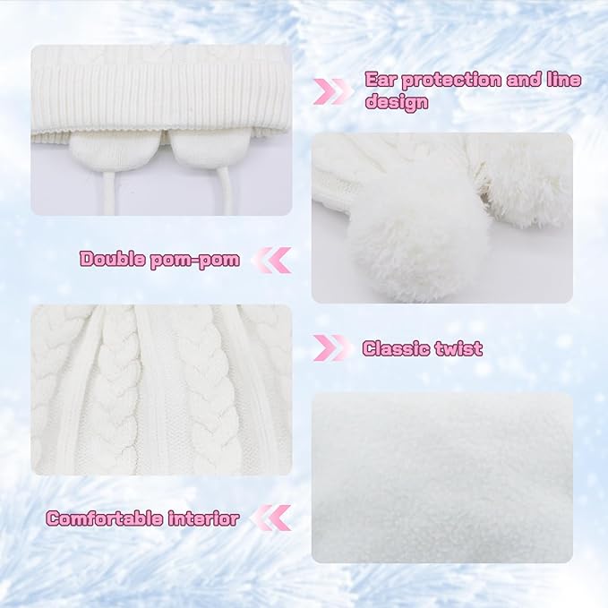 Duoyeree Toddler Winter Hat with Earflap Scarf Hood Thick Warm Kids Skull Cap for Baby Girls Boys