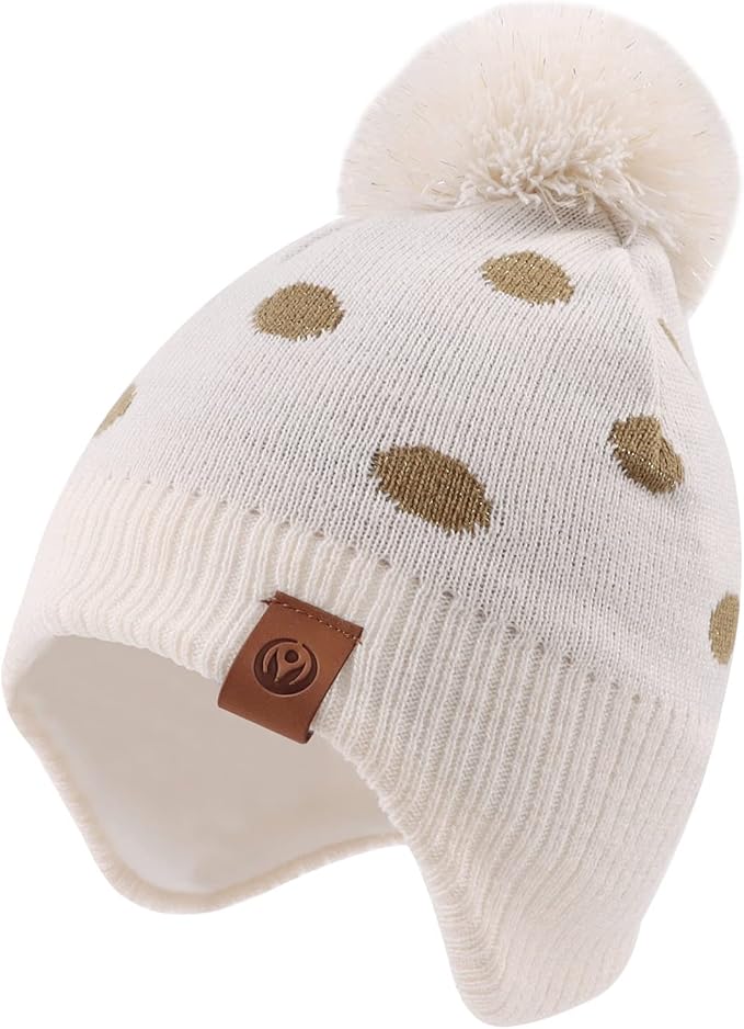 JANGANNSA Knitted Baby Hat Scarf Set Winter Warm Boys Girls Beanie Fleece Lining Toddler Kids Hats with Pompom