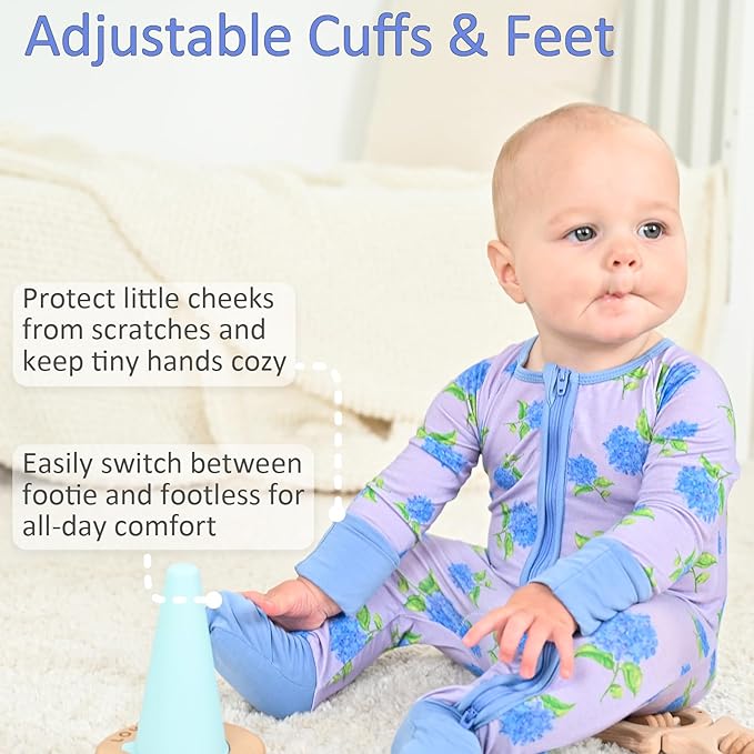 LollyBanks Baby Pajamas, 2-Way Zipper Romper, 95% Viscose Made from Bamboo and 5% Spandex, Baby Sleepers