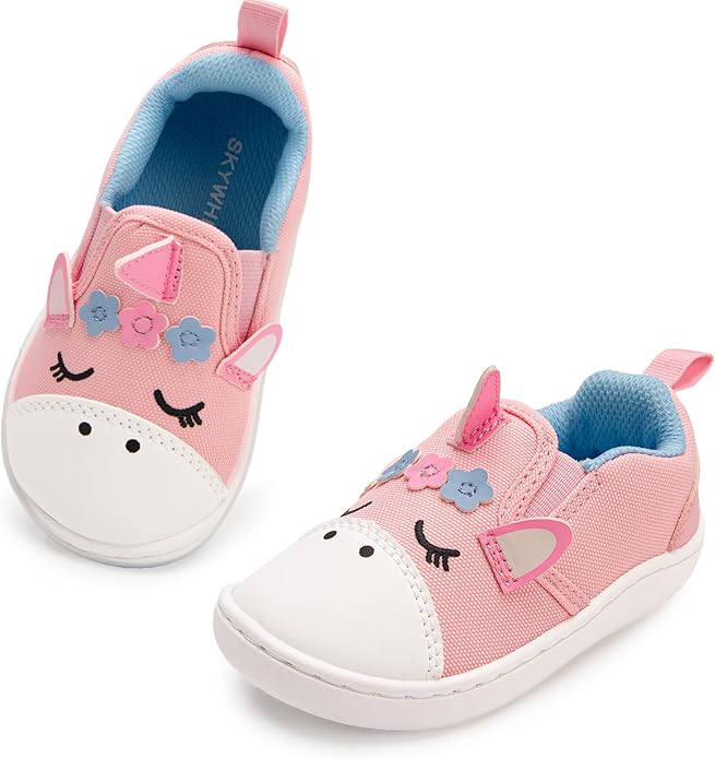 SKYWHEEL Toddler Slip On Shoes Wide Toe Box Barefoot Casual Canvas Walking Tennis Shoes for Boys Girls Cute Sneakers
