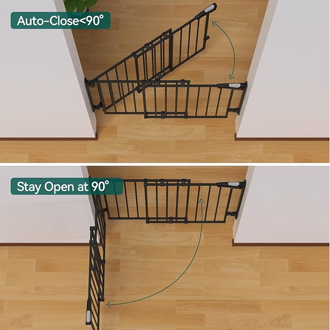 Babelio 27-45" No Bottom Bar Baby/Dog Gate with Easy Installation, 2-in-1 Auto Close Design, Suitable for The House, Stairs, and Doorways, Safety Pet Gates with Large Walk-Thru Door, Black