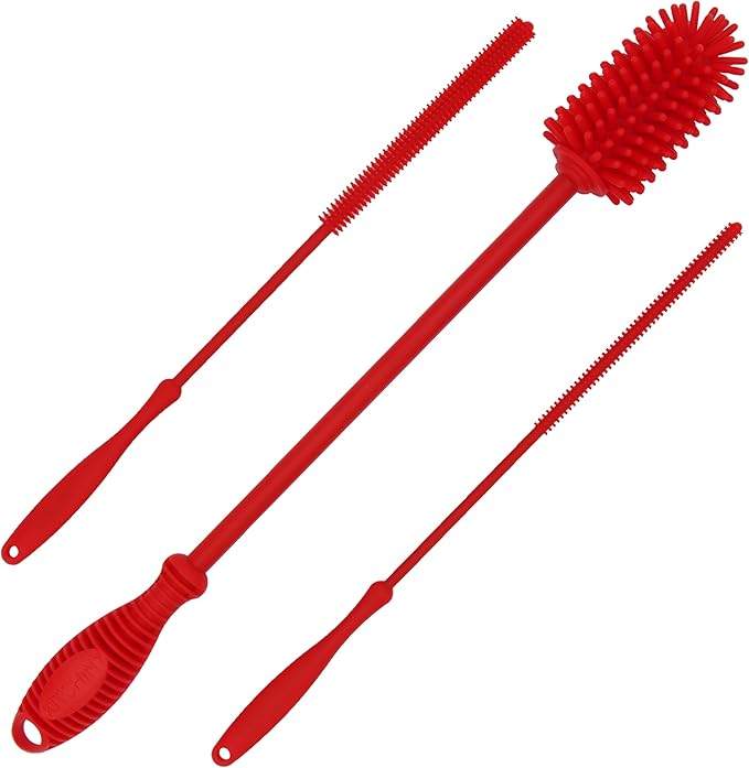 12.5" Silicone Bottle Brush & Straw Cleaner Brush Set | Water Bottle Cleaner for Hydro Flasks, Tumblers, Glassware, Vases and Narrow Neck Containers