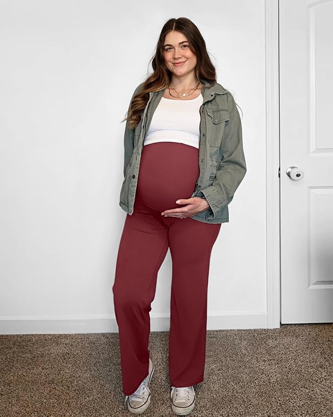 G4Free BareFeel Maternity Dress Yoga Pants Over The Belly Stretchy Work Slack Pregnancy Wide Leg Lounge Trousers