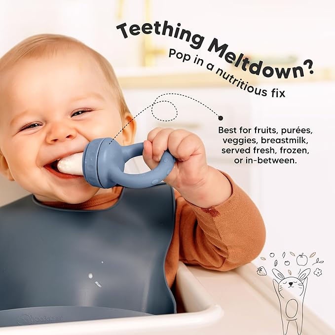 KeaBabies Baby Fruit Feeder 2pk - Silicone Baby Food Feeder for Babies 6-12 Months, Breast Milk Popsicle for Teething, Weaning, Freeze Frozen Solid Food, BPA-Free Infant Feeding Essential (Slate)