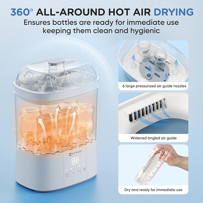 Bottle Sterilizer and Dryer, HIYAKOI Electric Steam Baby Bottle Sterilizer and Dryer, All-in-One Sterilizer 2 Layers Large for Baby Bottles, Parts & Other Newborn Essentials - HEPA Filtration