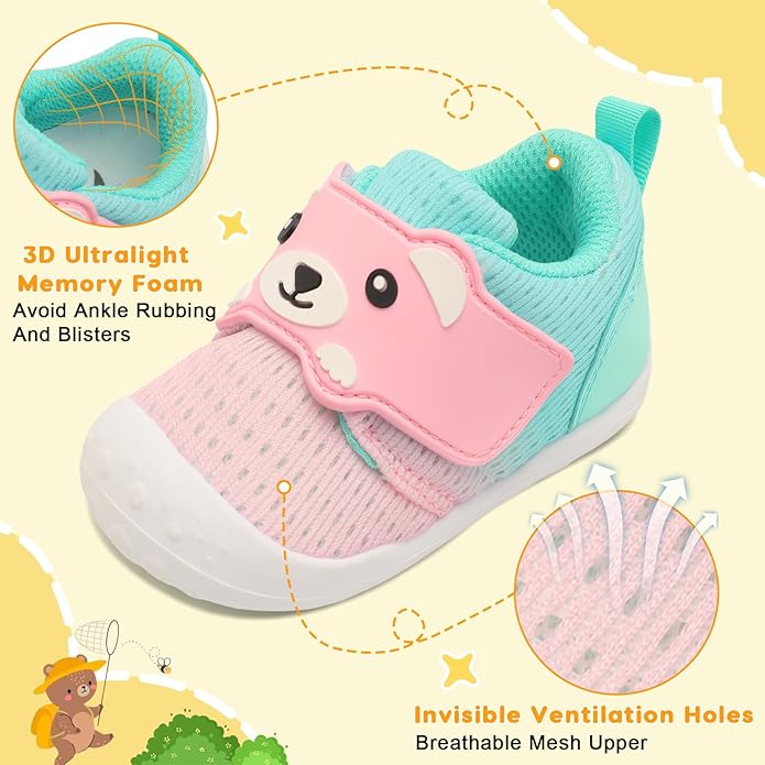 FEETCITY Baby Walking Shoes Wide Baby Shoes Boys Girls Infant Sneakers Crib Shoes Breathable Toddler Barefoot Shoes Slip On Shoes