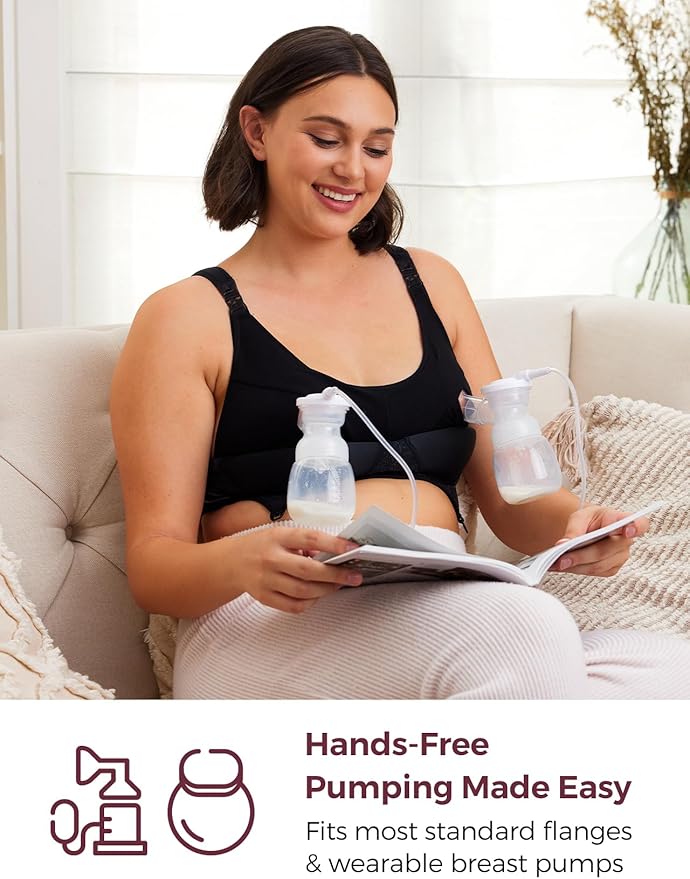 Momcozy Pumping Bra Hands Free | Seamless Nursing Bras for Pumping | Breast Pump Bra with Fixed Padding, Wireless