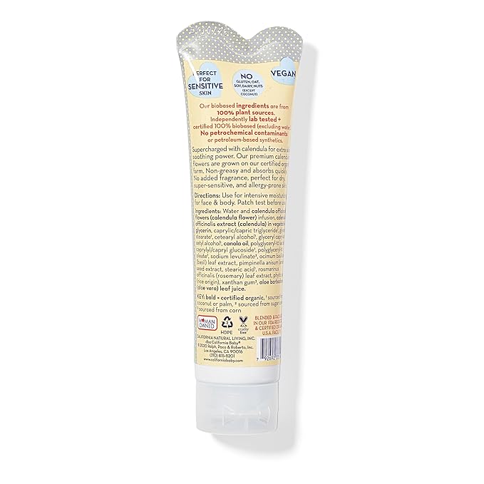 California Baby Calendula Cream (Unscented) | 100% Plant-Based Moisturizer | Soothing Unscented Baby Lotion | Hypoallergenic Lotion | 1.8 oz / 51g