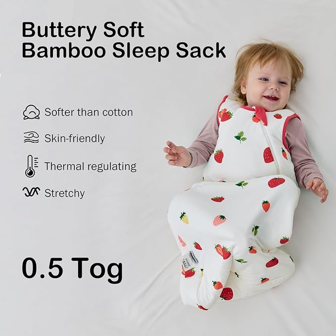 BubblePanda Rayon Made from Bamboo Sleep Sack 6-12 Months 0.5 Tog Soft Lightweight Toddler Sleep Sack for Babies 2-Way Zipper Wearable Blanket Baby 6 Months