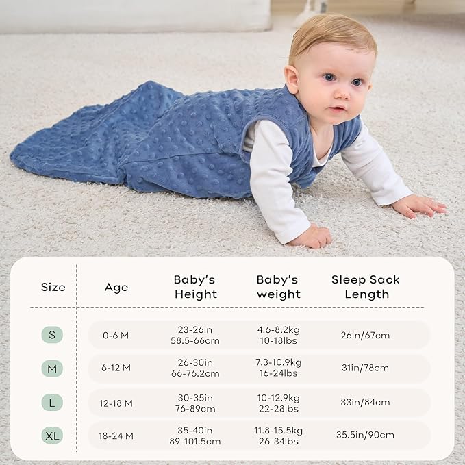 Fleece Baby Sleep Sack 18-24 Months with Plush Dots 1.5 Tog Baby Wearable Blanket with 2-Way Zipper Warm Sleeping Sack for Toddler Infant - XLarge, Blue&Green