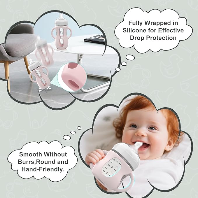 3PCS Philips Avent Glass Bottle Silicone Sleeves with Handles, Compatible with Philips Avent Glass Bottles 4 oz, Suitable for Avent Baby Bottles 4 oz, and Easy to Clean