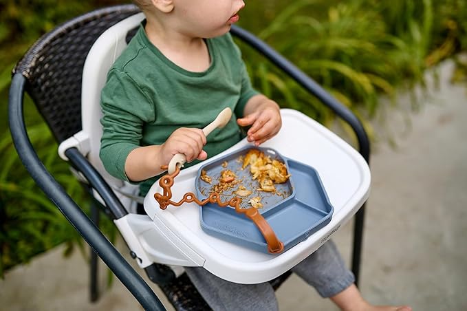 Smack Fun - Silicone Baby Feeding Spoons | 2 Pack (Cambridge Blue/Shifting Sand)
