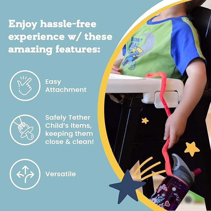 Brilli Baby Cup Catcher Patented Safety Tether Strap, Attach Sippy Cups, Bottles, Pacifiers & More to Stroller, High Chair, Car Seat, Made in USA, Food Grade, Dishwasher Safe (Lavender)