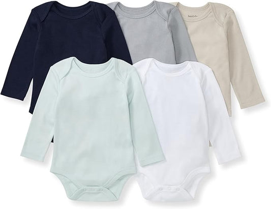 Burt's Bees Baby Organic Cotton Bodysuits – Baby Boy & Girl Short and Long Sleeve One-Pieces, 5-Pack
