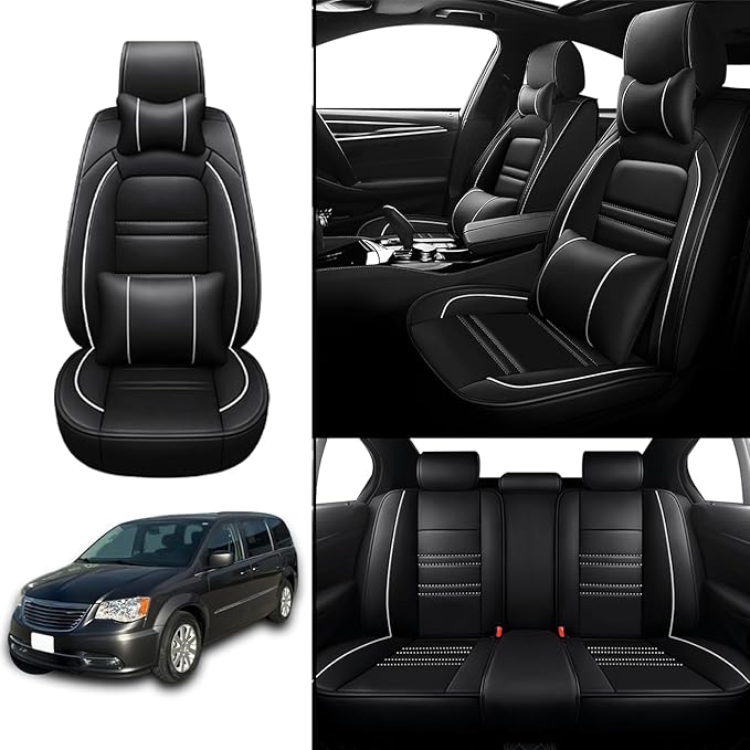 Car Seat Covers for Chrysler Car Town and Country 2000-2016 | 5-Seats Seat Covers, Waterproof Seat Protectors, Automotive Seat Covers (Full Set with Pillow,Black&White Line)