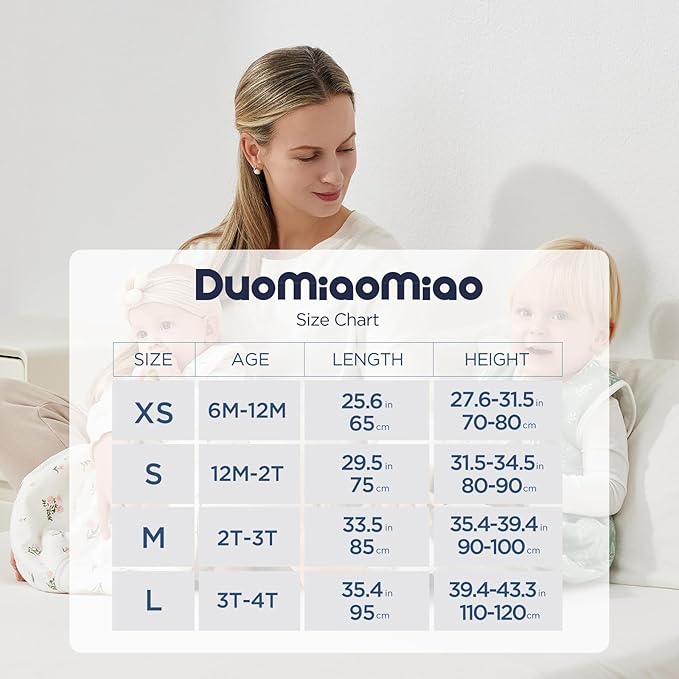 Duomiaomiao 2.5 TOG Toddler Sleep Sack 12-24 Months 100% Cotton Winter Side Open Zipper Baby Sleep Sack with Feet, Warm Toddler Wearable Blanket