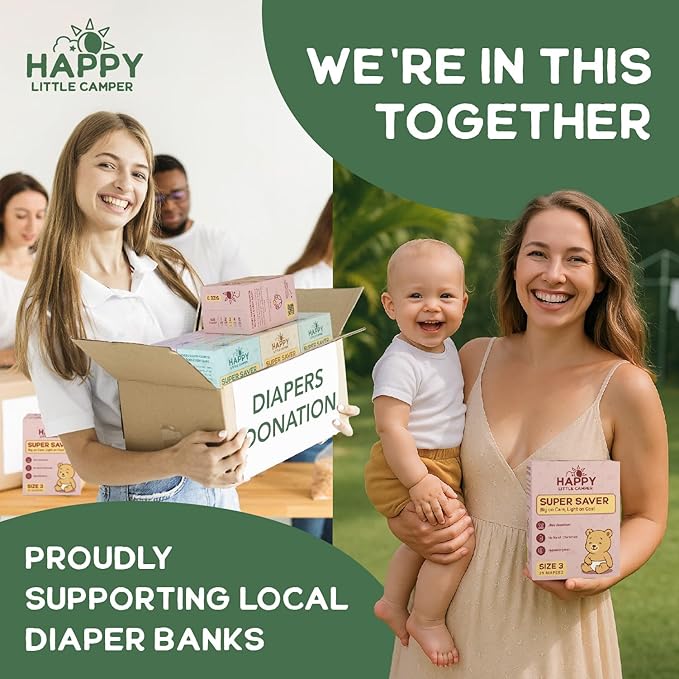 Happy Little Camper Super Saver Diapers, Size 5, 100 Count | Budget-Friendly Disposable Baby Diapers for Sensitive Skin | Hypoallergenic, Fragrance-Free, Ultra Absorbent