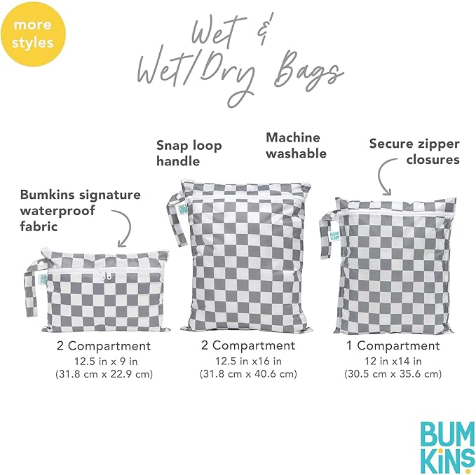 Bumkins - Waterproof Wet Bag, Wet/Dry Clutch & Clear Travel Bags - For Beach, Baby, Travel, Cloth Diapers, Pump Parts, Pool, Gym, Toiletries - Reusable & Easy to Clean - Palm Trees - 5 Pack