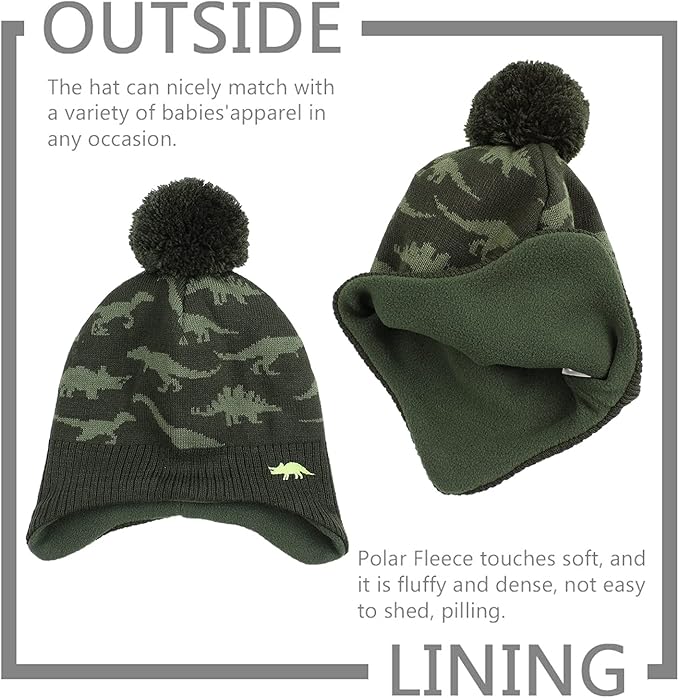 JANGANNSA Knitted Baby Hat Scarf Set Winter Warm Boys Girls Beanie Fleece Lining Toddler Kids Hats with Pompom