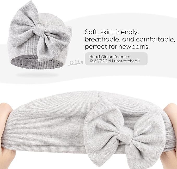 BQUBO Newborn Baby Girls Hats Mittens Set Hospital Hat Beanie Infant Bow Hats Baby Cotton Gloves for 0-6 Months