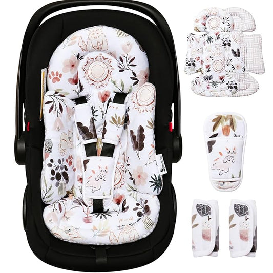 Infant Insert, Enlarged Head Support for Baby, Reversible Newborn Insert with 3 Strap Covers, 2-in-1 Baby Cushion for Stroller, Swing, Bouncer, Rocker - Yellow Cat
