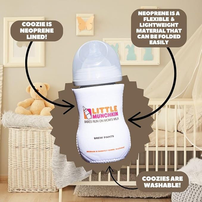 Coffee Themed Coozies for Baby Bottles - Funny Gift for New Parents & Baby Showers - (2 Premium Designed Neoprene Coozies + BPA/Lead/Phthalate Free Bottle Included)
