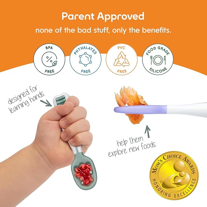 NumNum Baby Spoons Set, Baby Essentials Pre-Spoon GOOtensils for 6+ Months, First Stage Self-Feeding Spoons for Baby Led Weaning (BLW), Silicone Toddler Utensils, BPA-Free, 3 Pack Little Rainbow