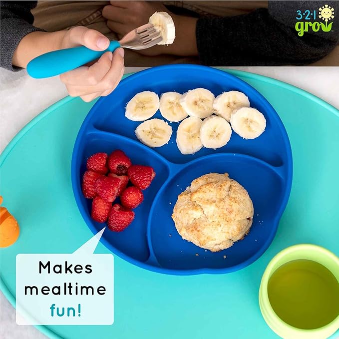 Silicone Easy Scoop & Hold Plate Set - Baby and Toddler Training Plates with Clip-On Rims for Easy Scooping, Self-Feeding and Baby Led Weaning, 6+ months (Ocean)