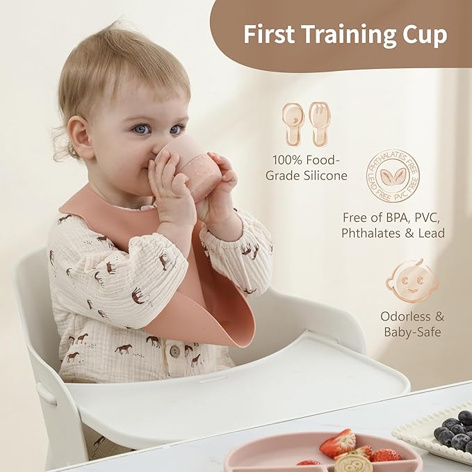 Moonkie Silicone Baby Cups 4 Months+ | Tiny Open Training Cups for Infants with Confetti Sprinkles | Baby-Led Weaning Essential | 2 oz (Blush/Soft Lilac, 2 Pack)