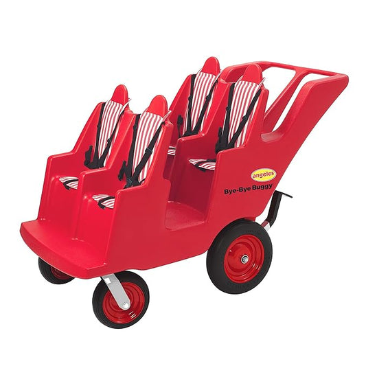 Children’s Factory 4 Passenger Bye-Bye Buggy, Red-White Seats, AFB6300F, Daycare or Preschool Stroller for Infants, Toddlers and Kids, Canopy Sold Separately