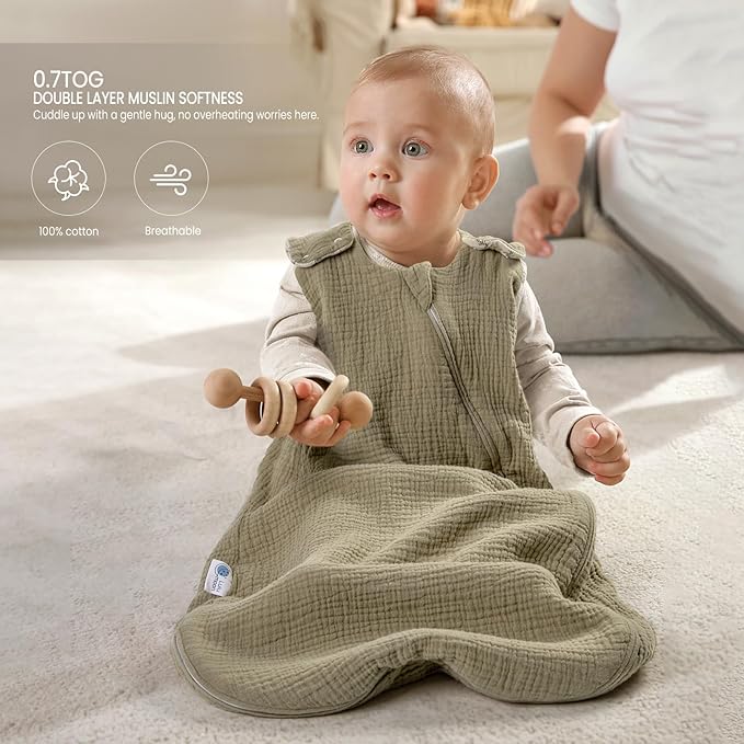 lulumoon Sleep Sack Muslin for Baby: Cotton Wearable Blanket for 9-15 Months - Soft Lightweight Ideal for Nursery Lounge Nighttime Naptime 12-18 Months
