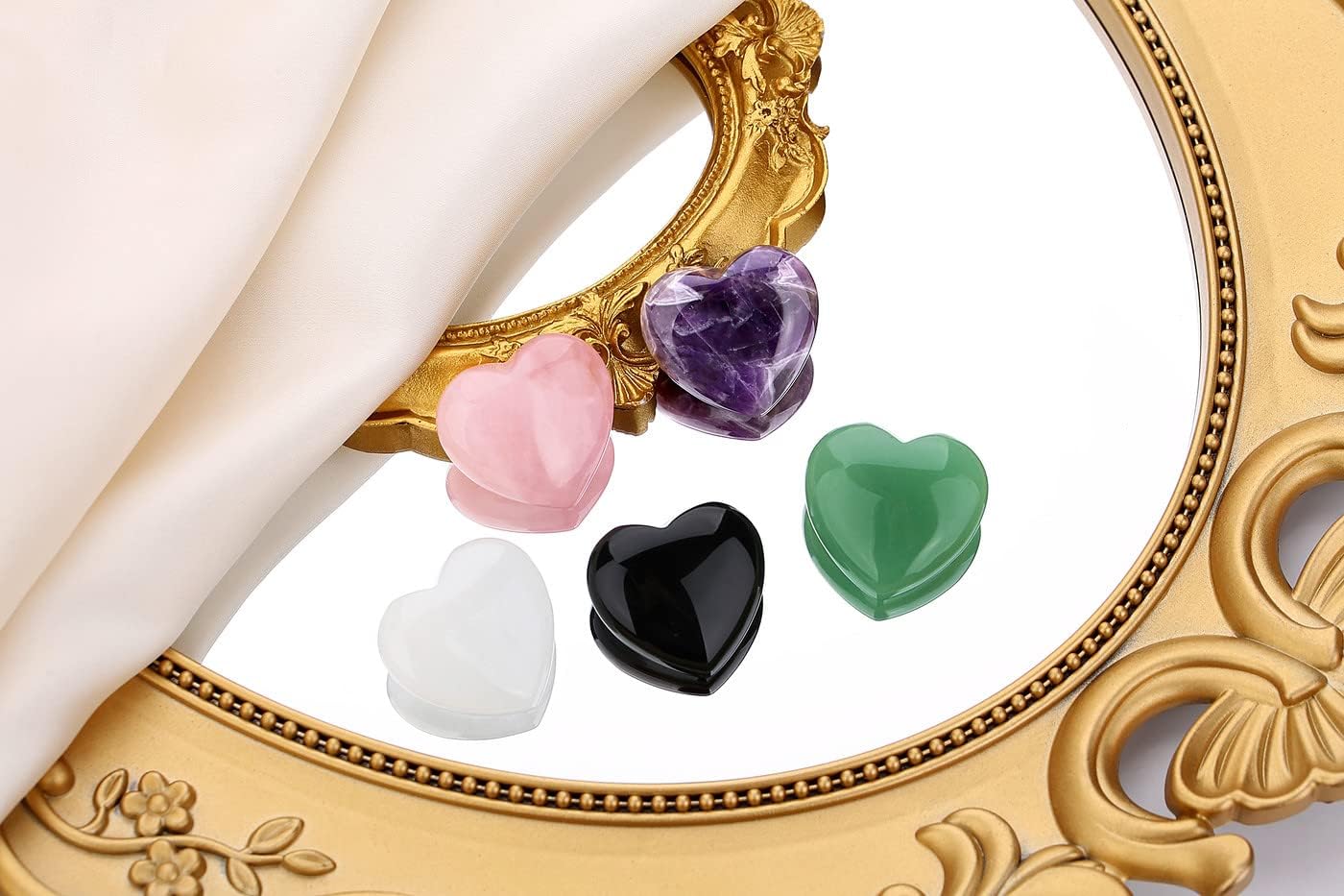 QINJIEJIE 5Pcs 1.2" Rose Quartz Heart Crystals Amethyst Healing Crystal Love Stone Polished Thumb Palm Natural Worry Gemstones Reiki Balancing