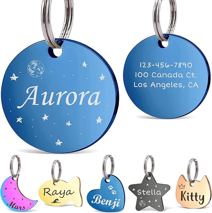 Anavia Small Size Dog Cat ID Tags, Small/XS Personalized Color Plated Stainless by Anavia
