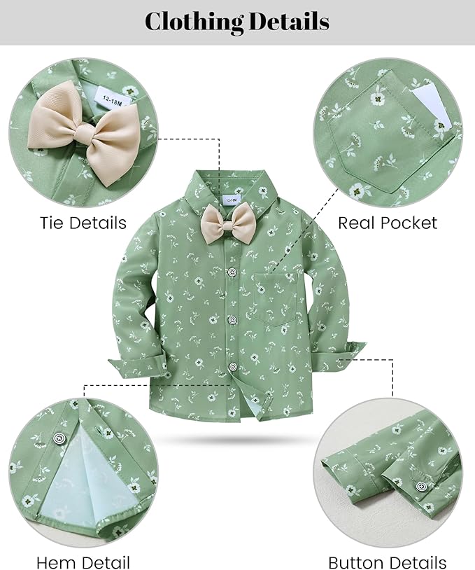 nilikastta Boy Suit Toddler Boy Outfit Boy Dress Shirt with Bowtie/Suspender Pants Gentleman Wedding Outfits 1-10 Years